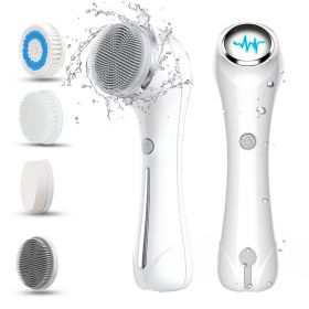 Facial Cleansing Brush, Brush For Exfoliating, IPX7 Waterproof 3 In 1 For Massaging, Deep Cleansing Rechargeable With 4 Brush Head Replacements, White